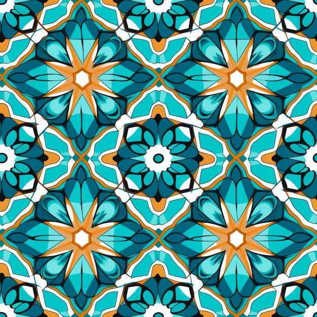 A blue and orange geometric pattern with a flower design generative ai