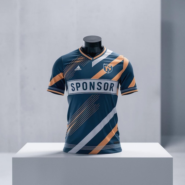 a blue and orange jersey with the word sport written on it