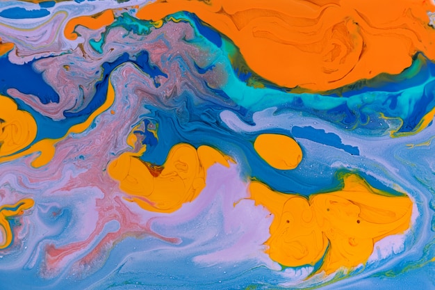 Blue and orange marbling liquid background