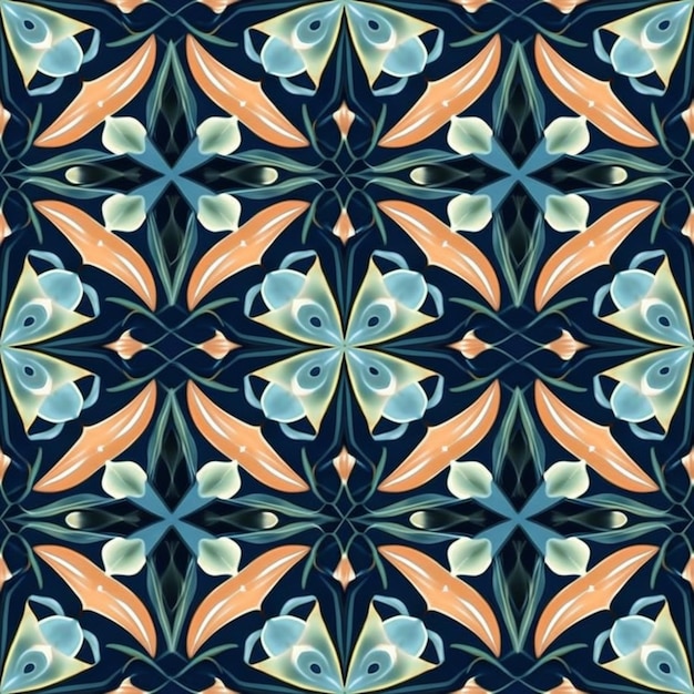 a blue and orange pattern with a flower design generative ai