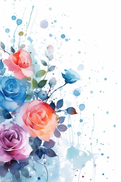 Blue and orange roses on a white background