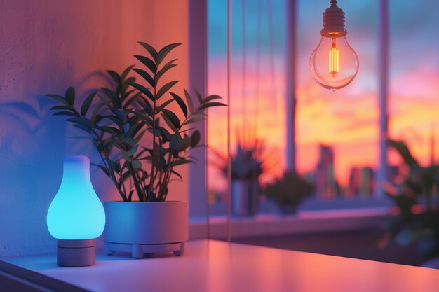 Photo blue and orange sunset lamp