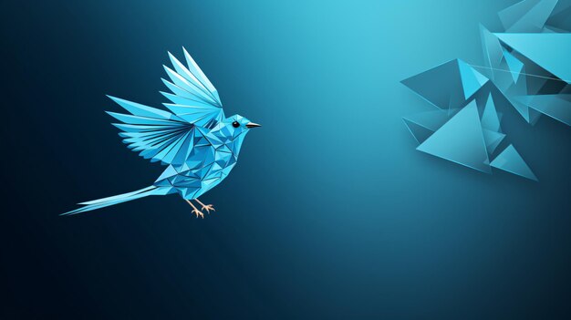 Blue origami paper bird on blue background illustration