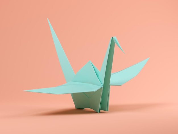 Blue origami on pink background 3D illustration