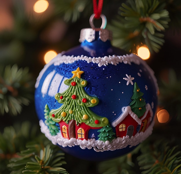 a blue ornament with christmas ball isolated