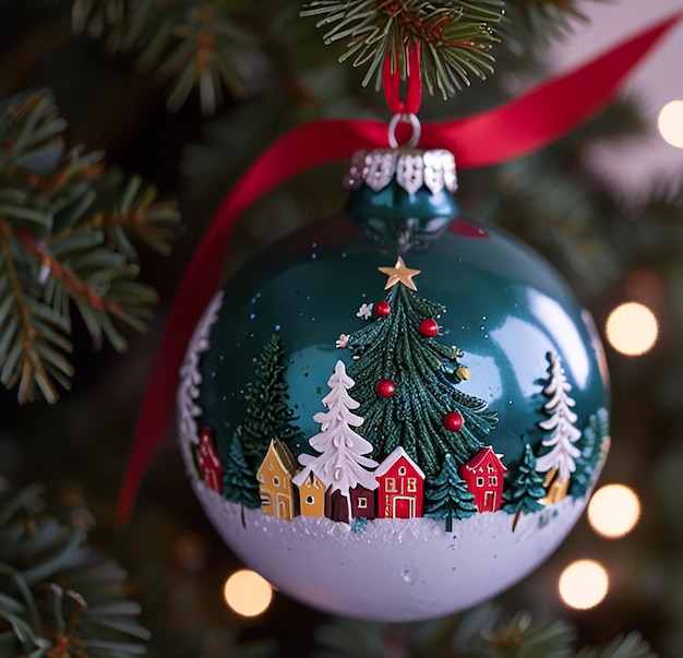 a blue ornament with christmas ball isolated