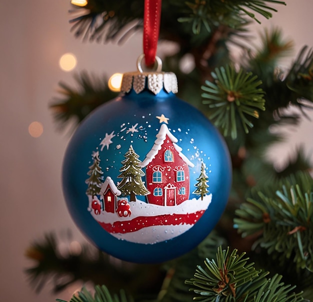 a blue ornament with snow globe ornament