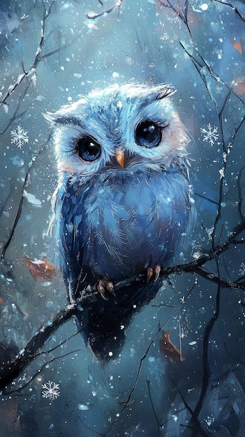 Blue Owl in Winter Wonderland