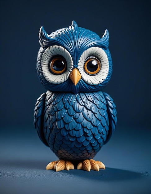 a blue owl with brown eyes and a blue background