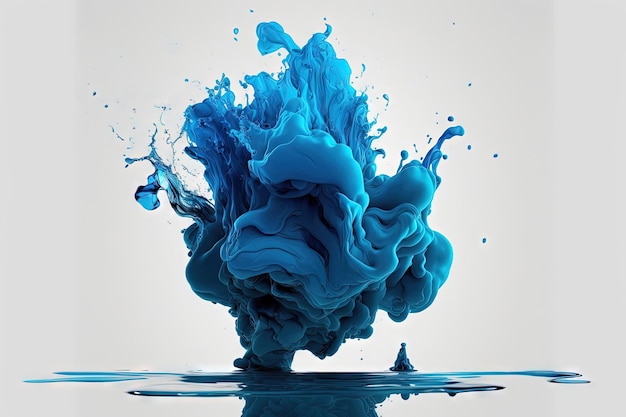 Blue paint floating in the sea on a white background