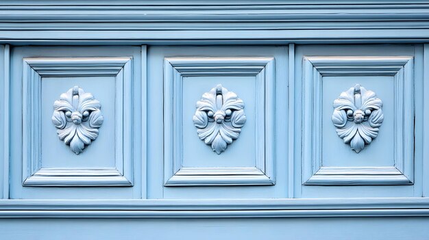 a blue painted wall with a butterfly design on it