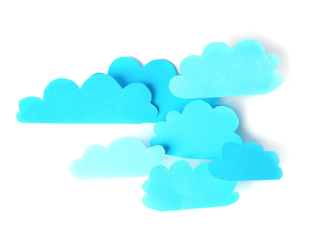 Blue paper clouds isolated on white Cloud computing concept