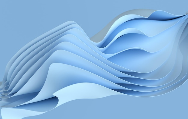 Blue paper or cotton fabric 3d rendering background with waves and curves