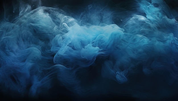 Blue particle texture smoke background on dark black abstract background