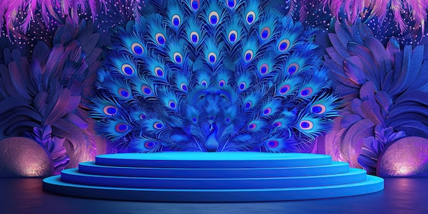 Photo blue peacock feathers and stage