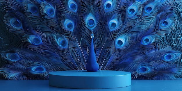 Blue Peacock with Elegant Feathers and a Stage