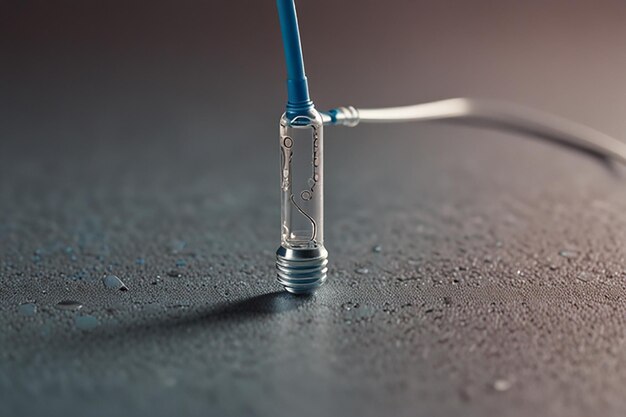 a blue pen is on a table with a pen in it