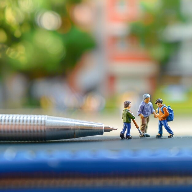 a blue pen with three lego figures on it