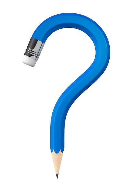 Blue Pencil question mark on a white background