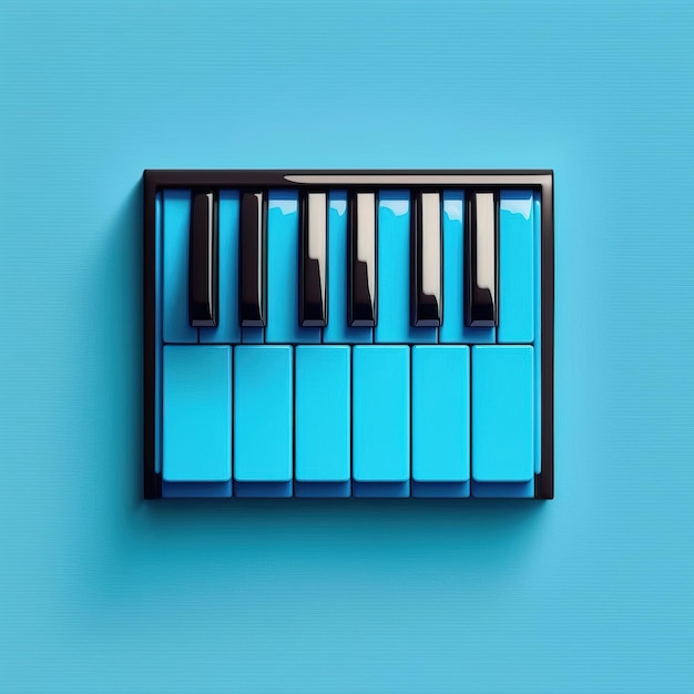 Blue piano icon with simple minimalist blue cyan background