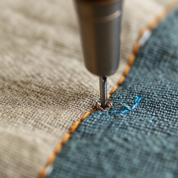 Photo a blue piece of fabric with a silver cap on it