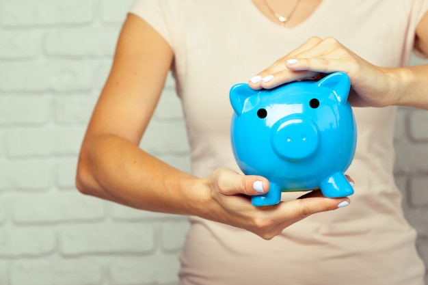 Blue piggy bank or money box