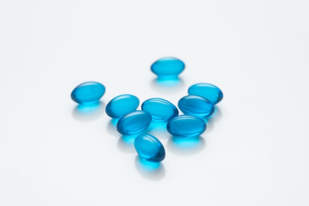 Blue pills, drugs and medicines, pharmacy