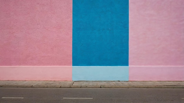 A blue and pink colored wall with a blue strip on it