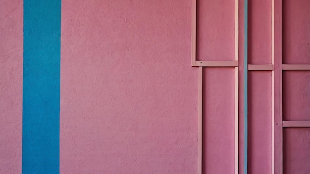 A blue and pink colored wall with a blue strip on it