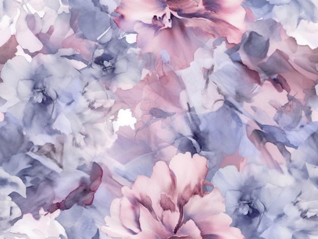 A blue and pink floral pattern with a white background.