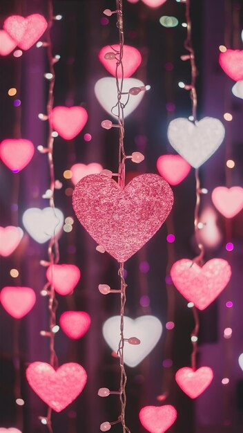 blue and pink glitter vintage lights background defocused hearts overlay