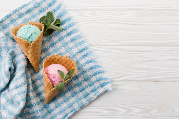 Blue and pink ice cream scoops