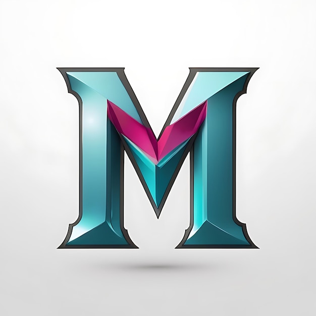 a blue and pink letter m is shown with a pink and blue design