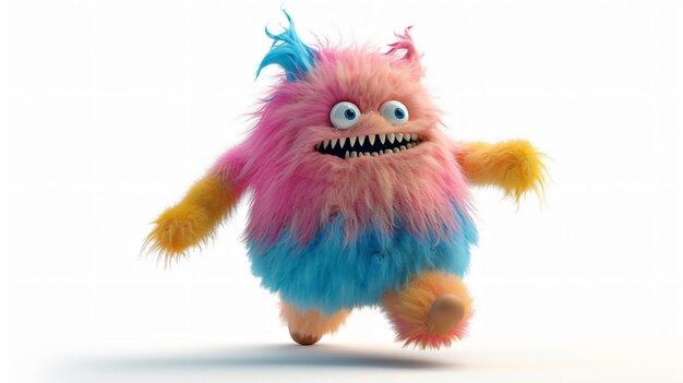 a blue and pink monster with blue eyes and a blue and pink tail