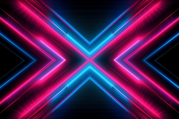 A blue and pink neon background with a white x in the middle