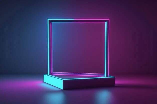 blue pink neon square frame empty space ultraviolet light fashion show stage Generative AI