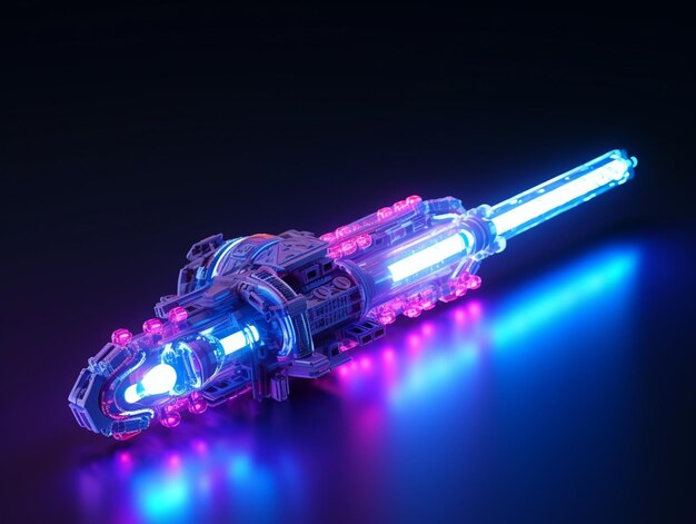 Photo a blue and pink nerf gun with a blue light on the end.