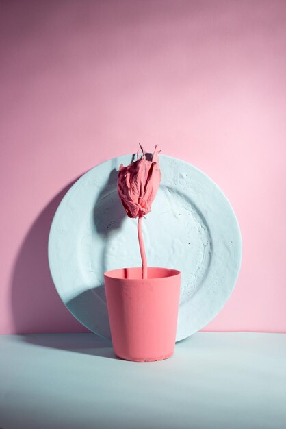 Blue pink paint roses minimalism concept composition