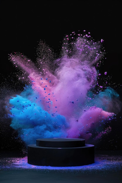 A blue and pink powder cloud fills the air perfect for party or celebration scenes