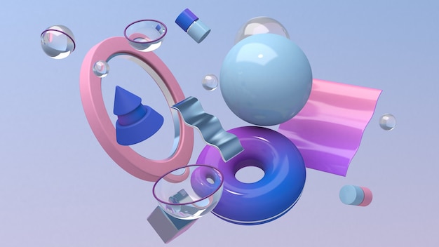 Blue, pink, purple geometric shapes. Abstract illustration, 3d rendering.