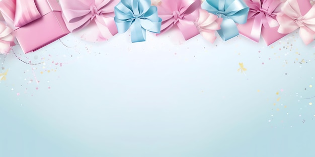 A blue and pink ribbon with a bow on a blue background.