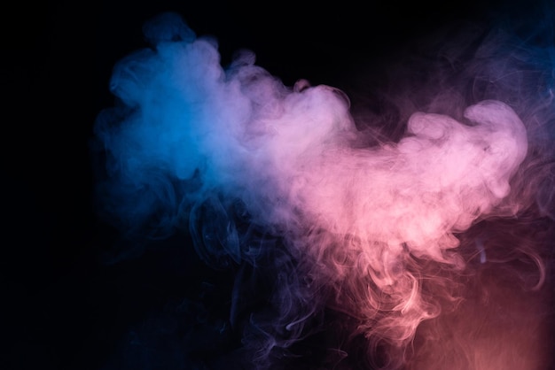 Blue and pink steam on a black background