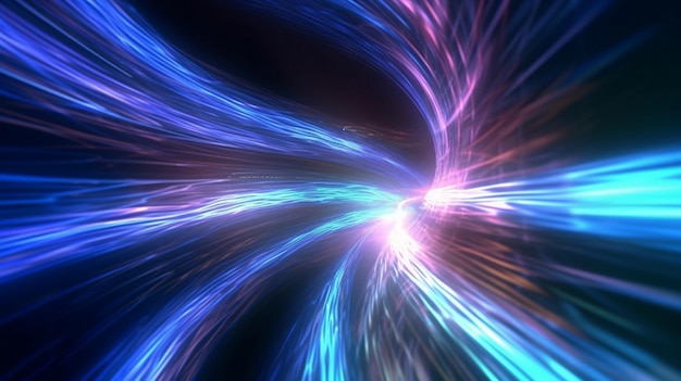 A blue and pink swirl with a light burst in the center