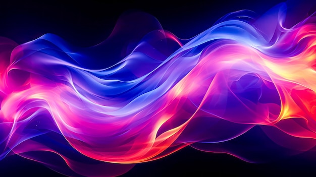 Blue and pink wave of smoke on black background Generative AI