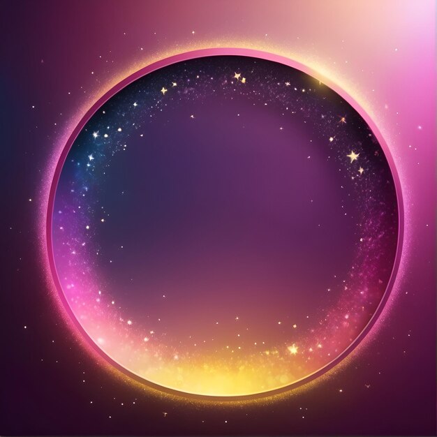 blue pink yellow gradient empty circle with shiny stars and bokeh effect fantastic magic texture