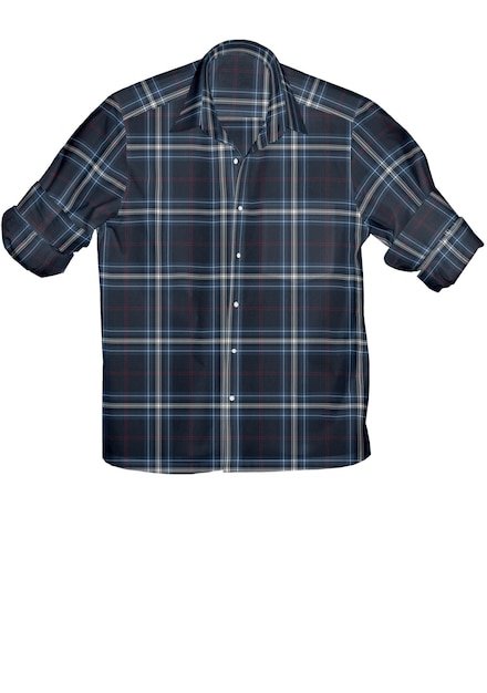 A blue plaid shirt with a white background