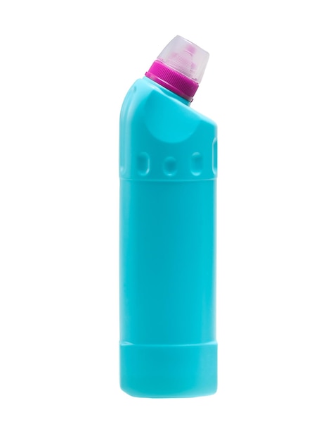 Blue plastic bottle with household cleaning product isolated on a white background