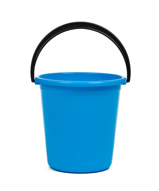 Blue plastic bucket for cleaning isolated on white 