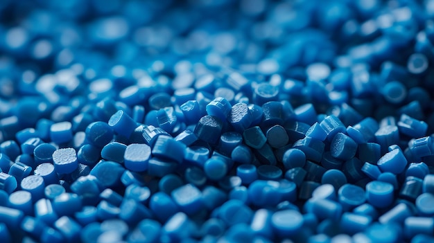 Blue plastic pellets Background Closeup Plastic granules Polymer plastic beads resin polymer