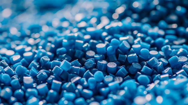 Blue plastic pellets Background Closeup Plastic granules Polymer plastic beads resin polymer